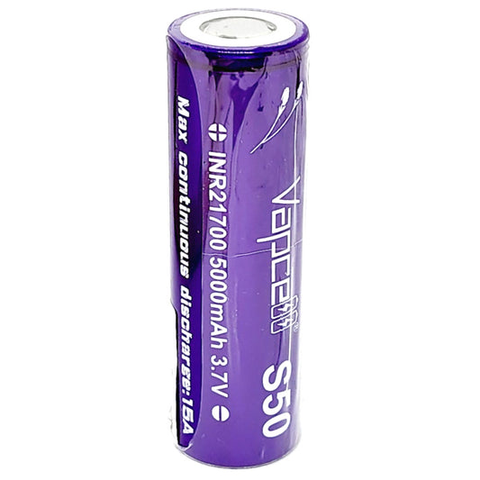 Vapcell S50 INR 21700 15A 5000mAh High Drain Flat Top Rechargeable Battery