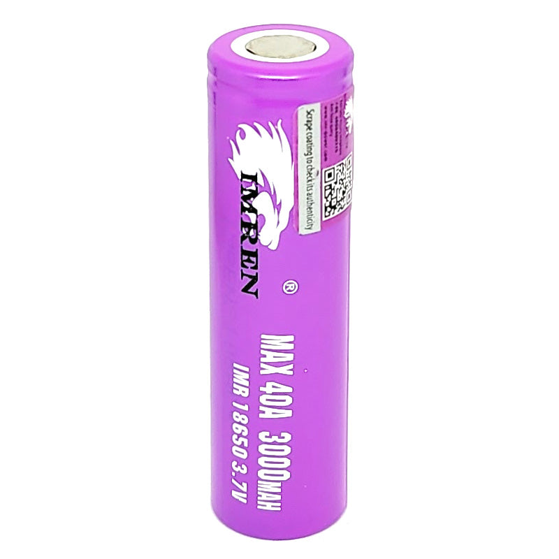 IMREN Purple IMR 18650 40A 3000mAh High Drain Flat Top Rechargeable Battery