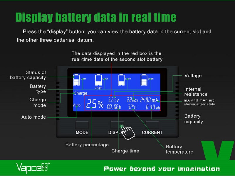 Vapcell S4 Plus Intelligent 4 Bay Rechargeable Battery Charger and Discharge Tester