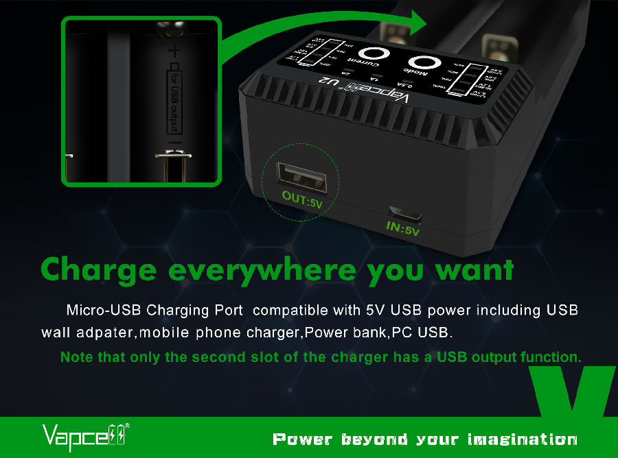 Vapcell U2 Intelligent LED 2 Bay Rechargeable Battery 2A Fast Charger