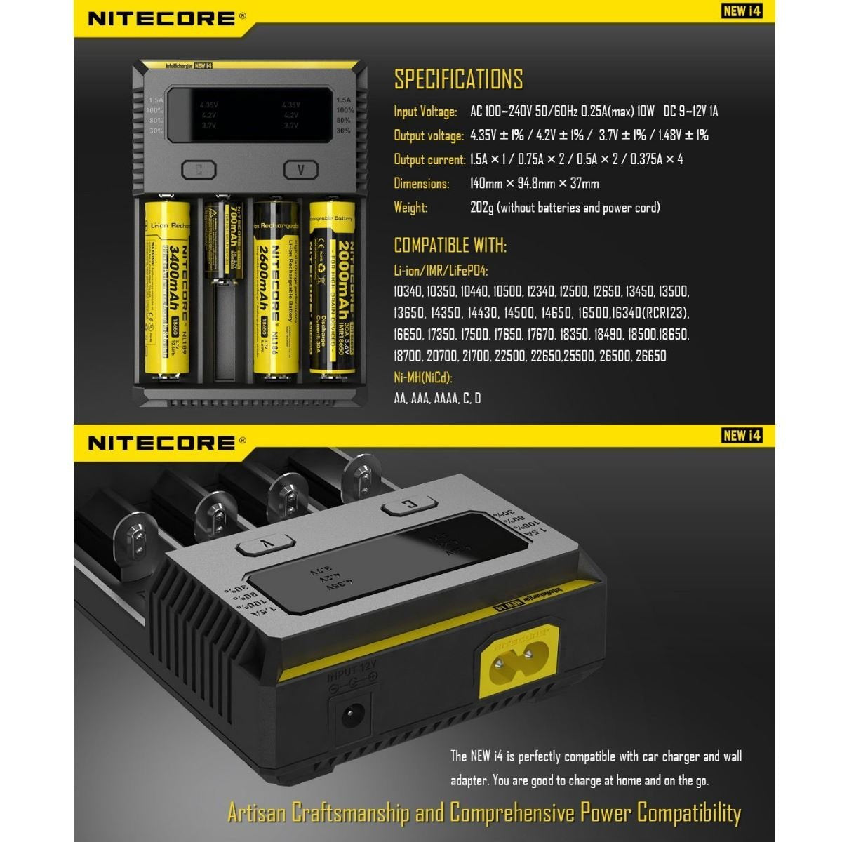 NITECORE New i4 Intellicharger 4 Bay Rechargeable Battery Charger