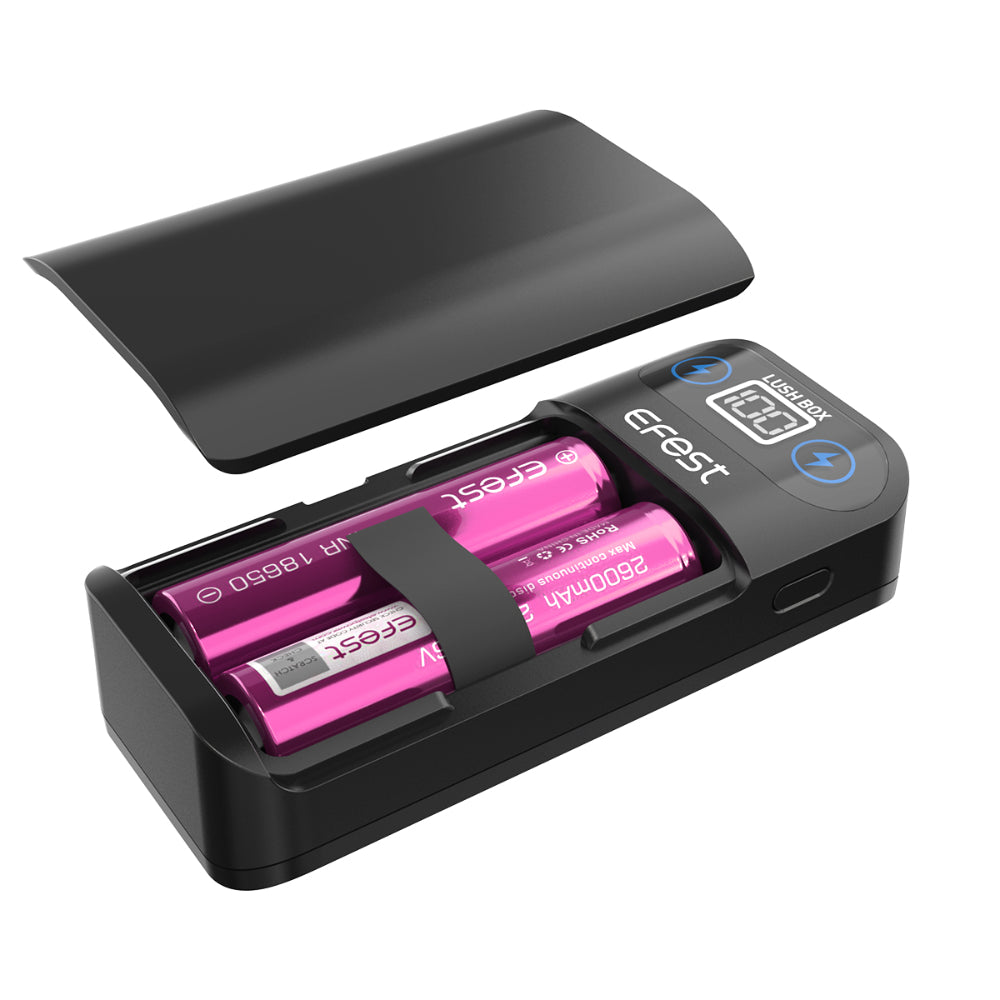 Efest Lush Box Intelligent LED Rechargeable 18650 Battery Charger & Power Bank With Batteries and Cover