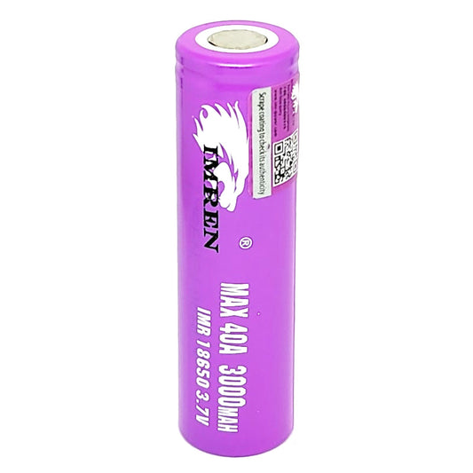 IMREN Purple IMR 18650 40A 3000mAh High Drain Flat Top Rechargeable Battery