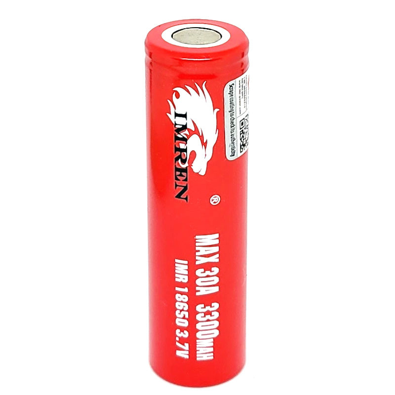 IMREN Red IMR 18650 30A 3300mAh High Drain Flat Top Rechargeable Battery