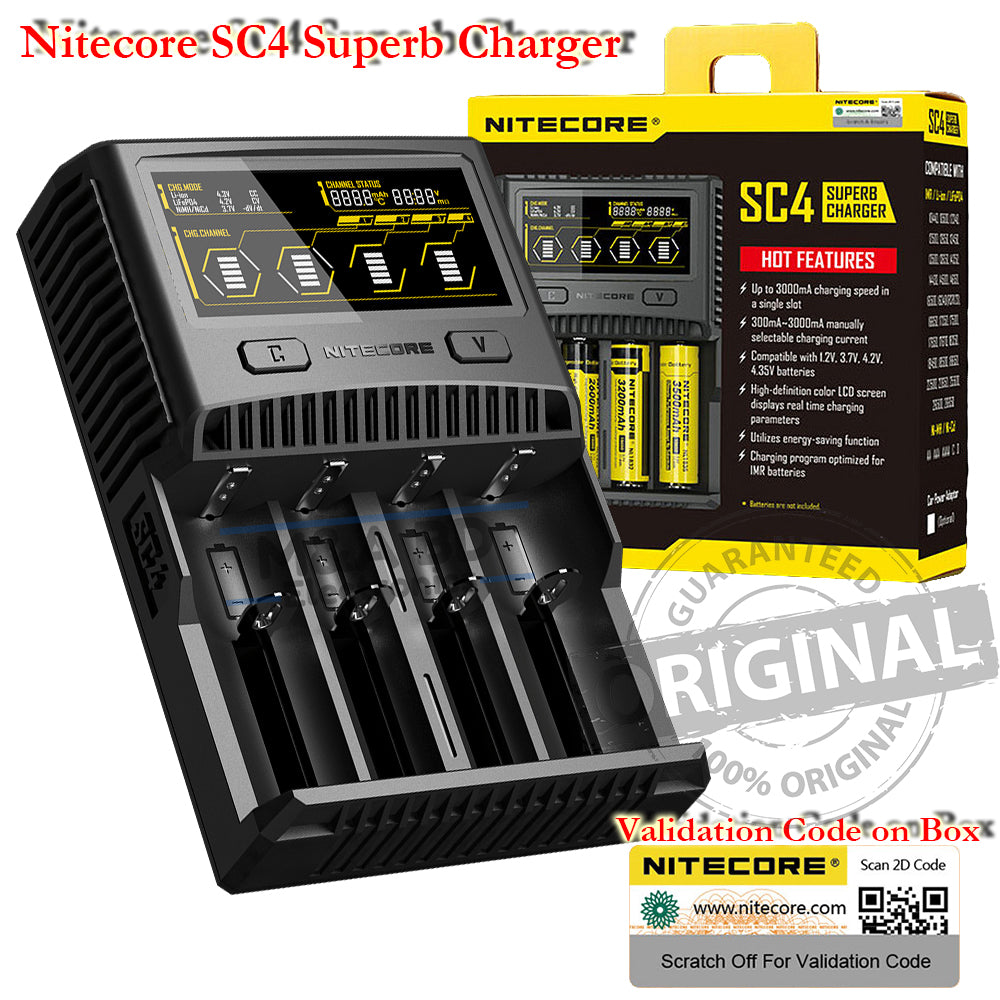 NITECORE SC4 Intellicharger 4 Bay Digital Display Rechargeable Battery Quick Charger