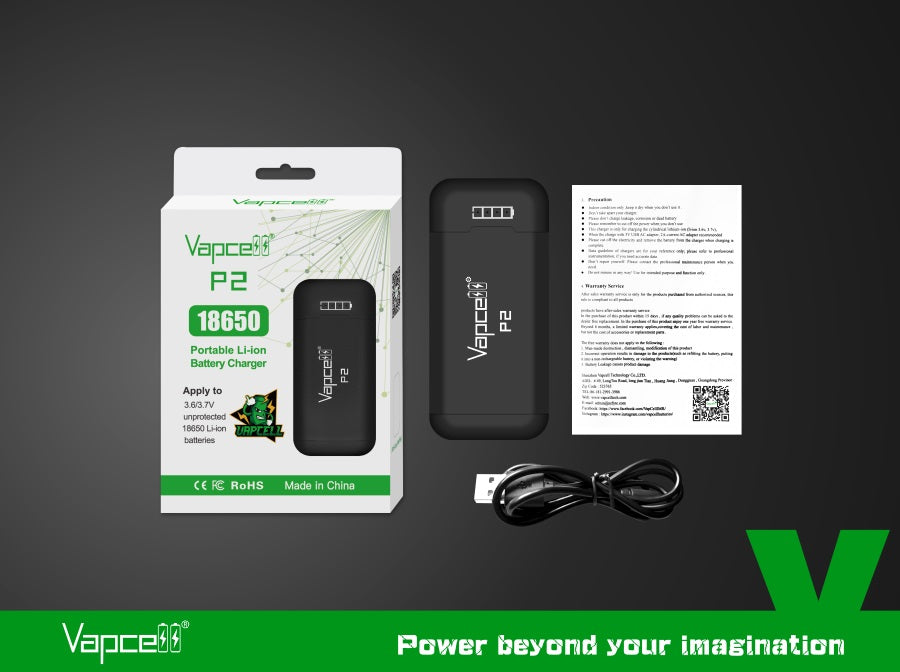 Vapcell P2 Intelligent Rechargeable 18650 Battery Charger & Portable Power Bank