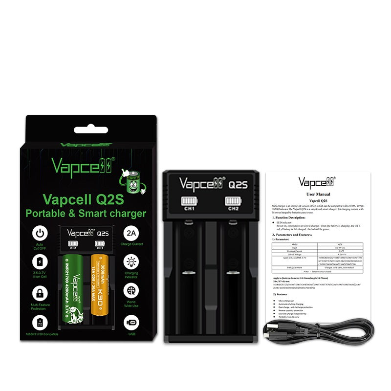 Vapcell Q2S Intelligent LED 2 Bay Rechargeable Battery Charger