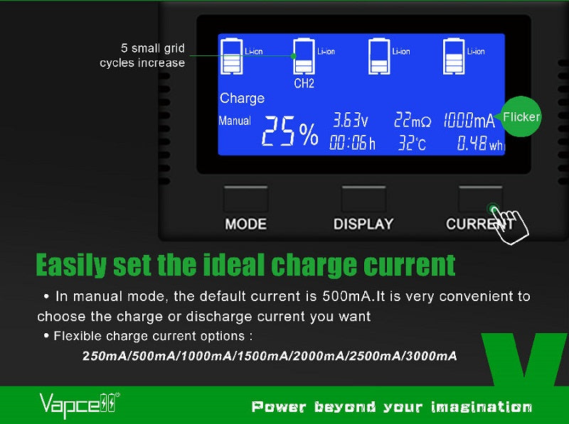 Vapcell S4 Plus Intelligent 4 Bay Rechargeable Battery Charger and Discharge Tester