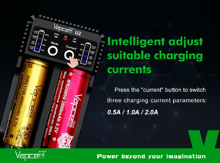 Vapcell U2 Intelligent LED 2 Bay Rechargeable Battery 2A Fast Charger