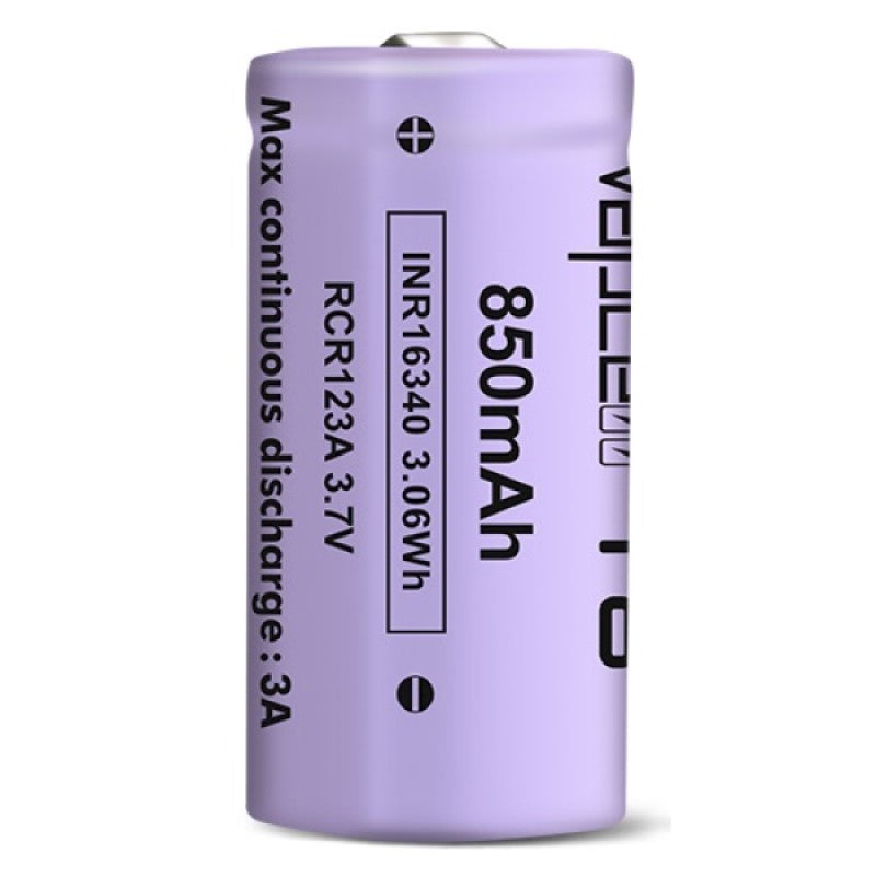 Vapcell T8 INR 16340 RCR123A 3A 850mAh High Drain Button Top Rechargeable Battery