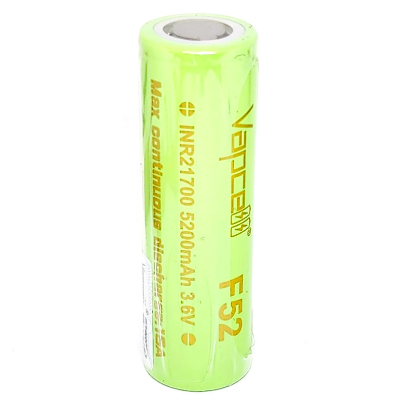 Vapcell F52 INR 21700 15A 5200mAh High Drain Flat Top Rechargeable Battery